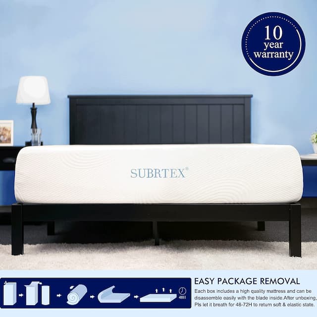 Subrtex 10-inch Gel-Infused Memory Foam Bed Mattress With Cover