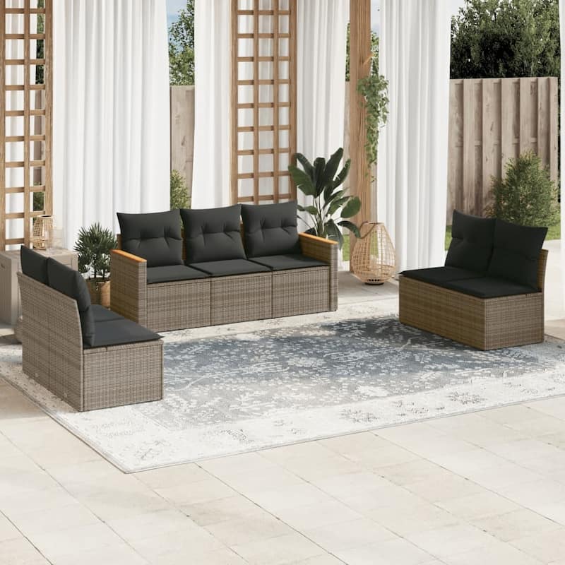 vidaXL Garden Sofa Set Black - 24.4 x 24.2 x 27.2 - Gray 7 Piece Without table