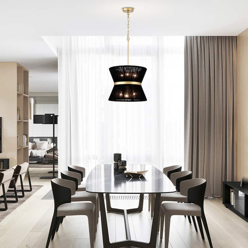 Abra 16 Ince Classic Black Rope Gold Pendant with 6 Light