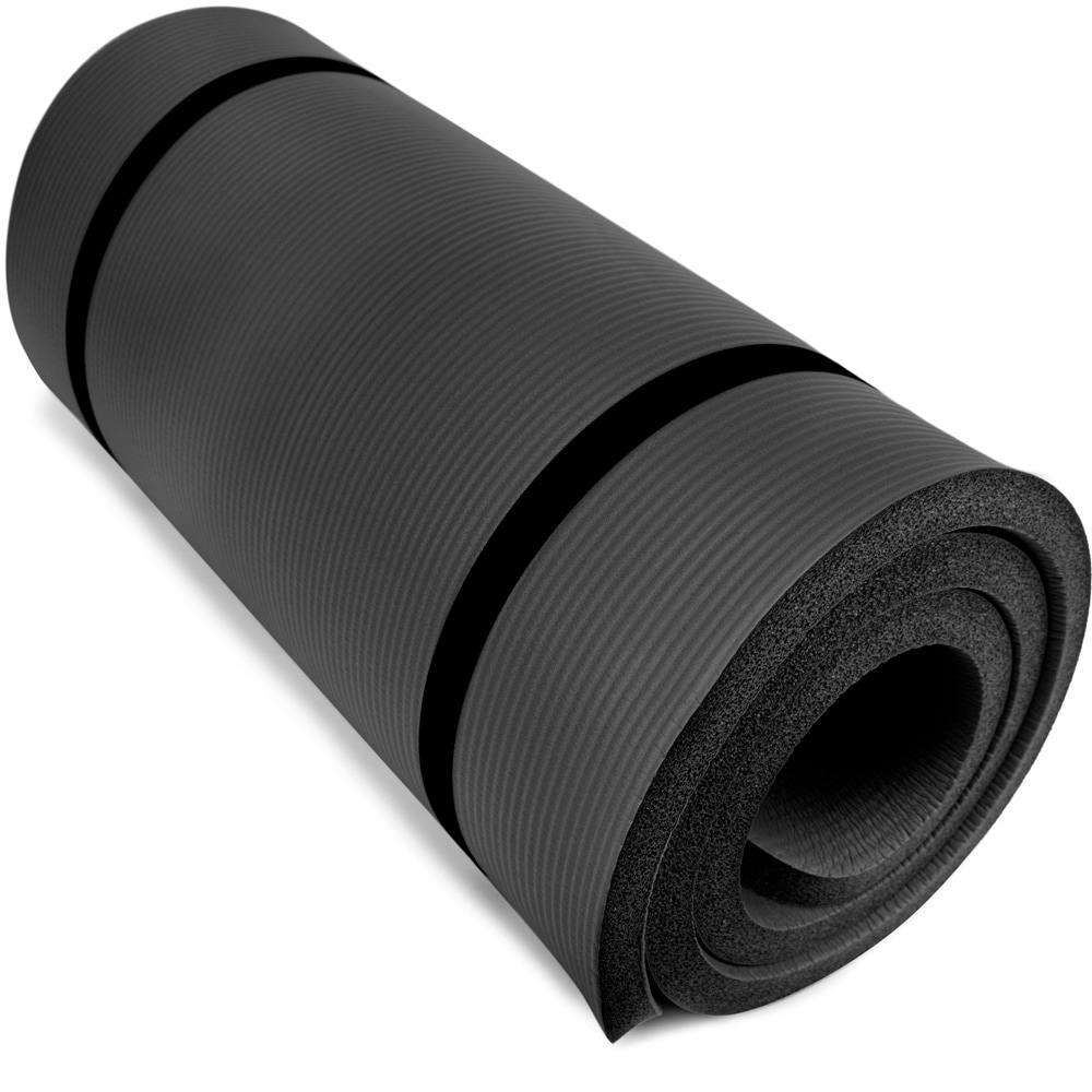 Wakeman Fitness 1/2 In. Extra Thick Yoga Mat, With Carrying Strap, Black