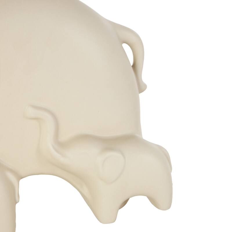 Cream Ceramic Family Elephant Decorative Sculpture with Raised Trunks