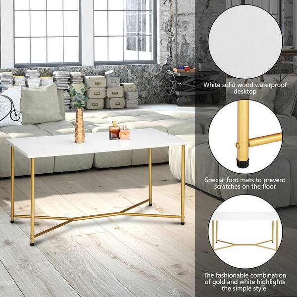 Simple Waterproof Square Tabletop Iron Coffee Table Golden White On Sale Overstock 32530362