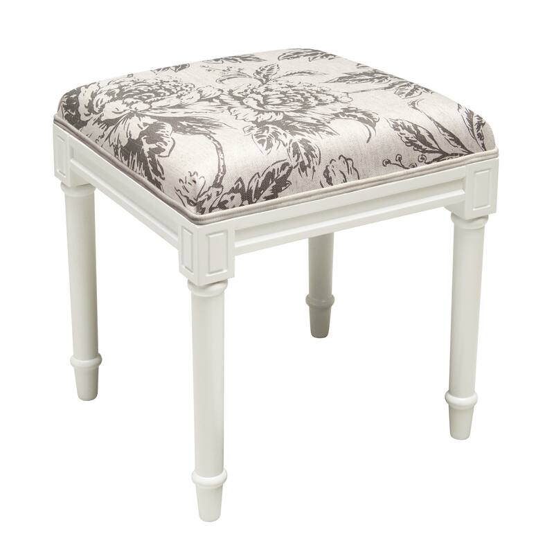 Grey Peony Vanity Stool with White Frame