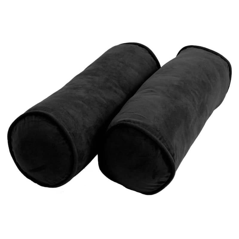 20-inch by 8-inch Corded Microsuede Bolster Pillows (Set of 2) - Black