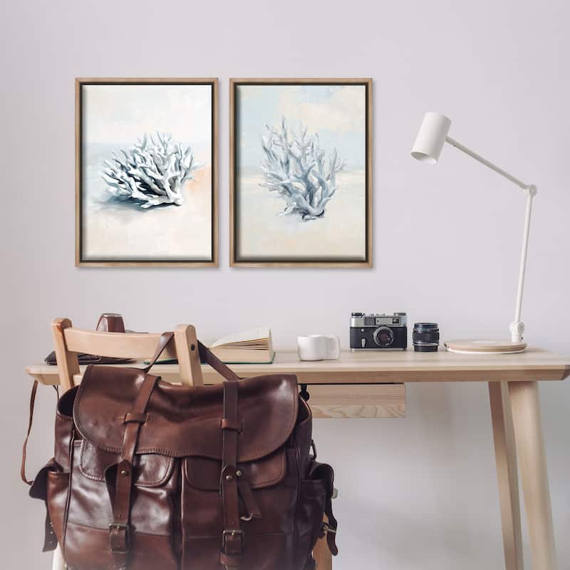 Stupell Faded White Coral Branches Framed Floater Canvas Wall Art Design By Ramona Murdock (Set of 2)