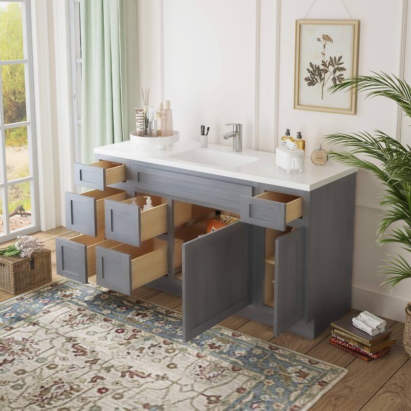 Vanity Art 60" Oak Freestanding Bathroom Vanity Cabinet without Top