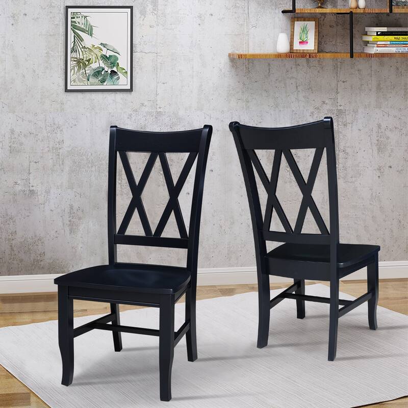 Double X-Back Solid Wood Chairs - Set of 2