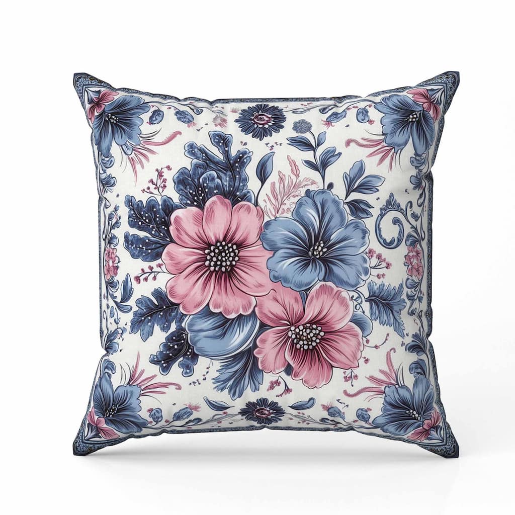 Periwinkle Pattern Indoor/Outdoor Reversible Throw Pillow Gray and Pink