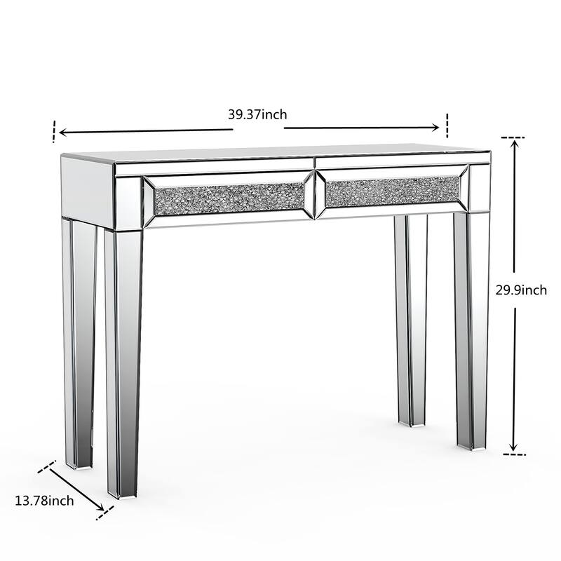 Glam Mirrored 2 Drawer Desk Console Table - 29.92'' H X 39.37'' W X 13.78'' D