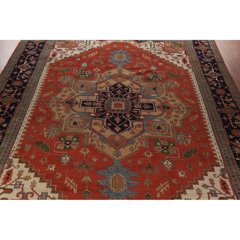 Orange Medallion Heriz Serapi Oriental Large Rug Handmade Wool Carpet - 16'4"x 24'6"