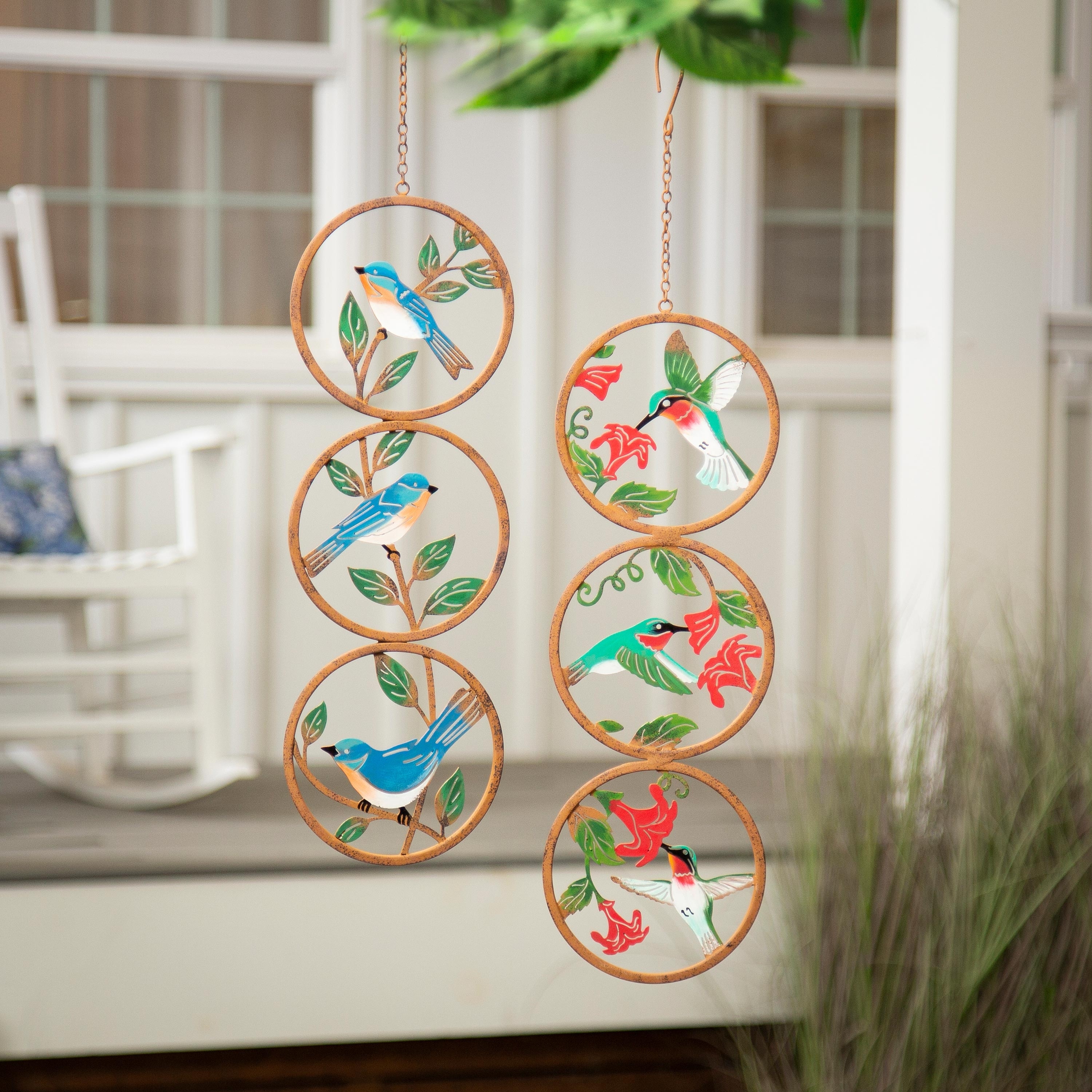 18" Rustic Friends Hand Painted Hanging Spinning Decor, Set of 2