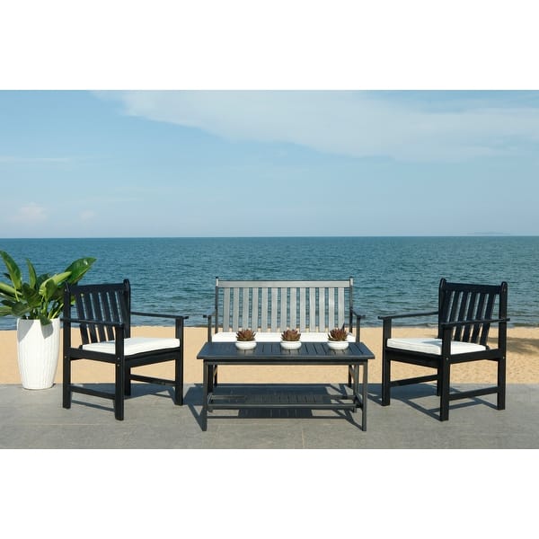 slide 2 of 10, SAFAVIEH Outdoor Living Burbank 4 Pc Outdoor Set- Black / White - Double: 50.4" x 23.6" x 30.1" Black
