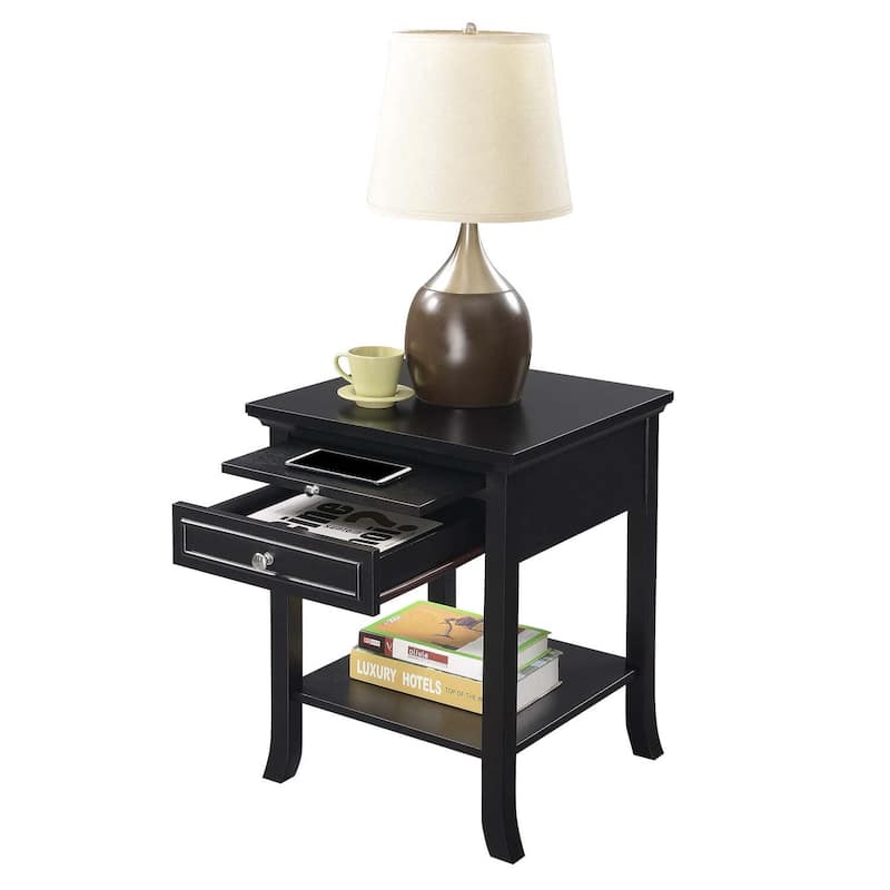Rustic End Table with Drawer - Home Accent Storage Side Table, Black Finish, 24" High - 24