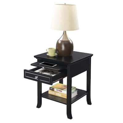 Rustic End Table with Drawer - Home Accent Storage Side Table, Black Finish, 24" High - 24