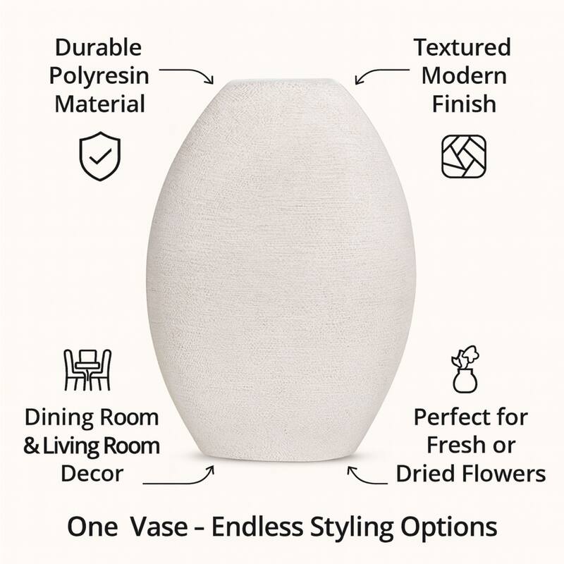 Aria Home Rotund White Textured Polyresin Vase for Modern Decor