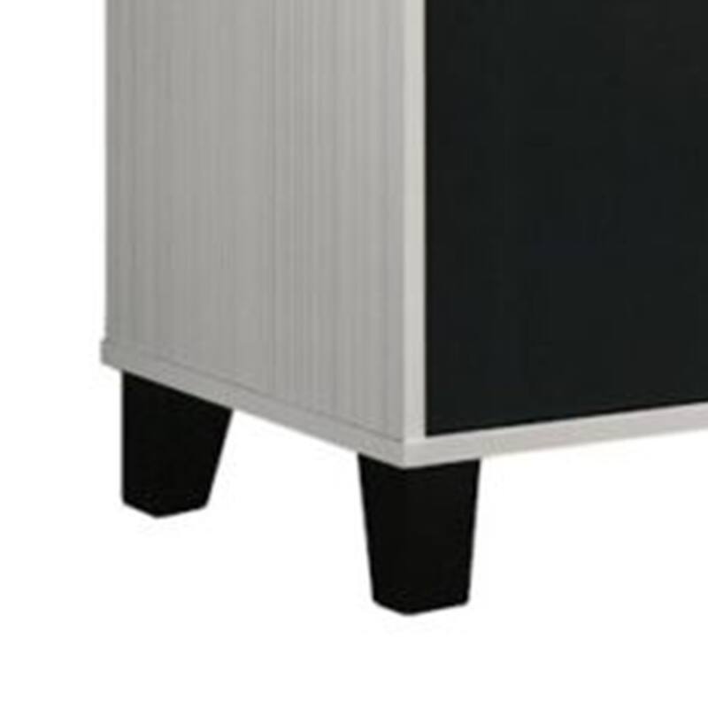 Akin TV Stand Media Center, 2 Doors w 4 Open Shelves, White, Black Wood