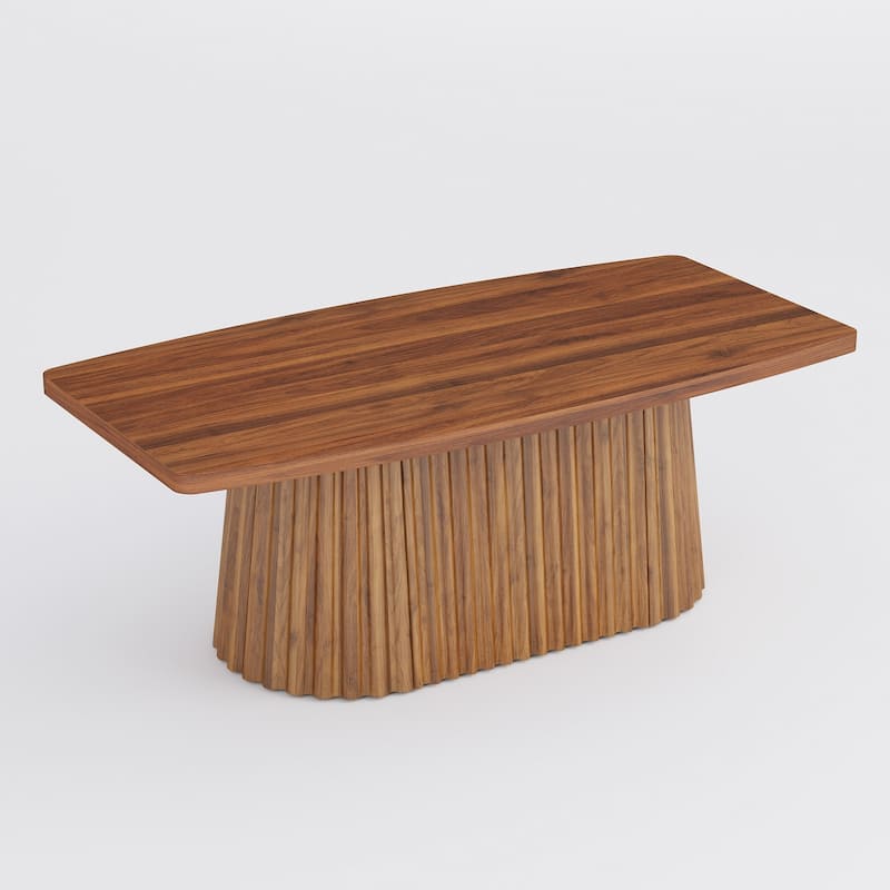 47.2" Fluted Coffee Table, Unique Boat-Shaped Living Room Center Table
