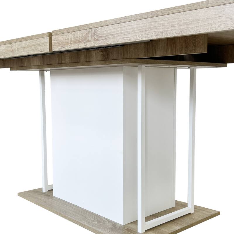 Extendable Dining Table, Wood Kitchen Table for 6-10 People, Large Home Office Table with Thick Top & Wide Feet