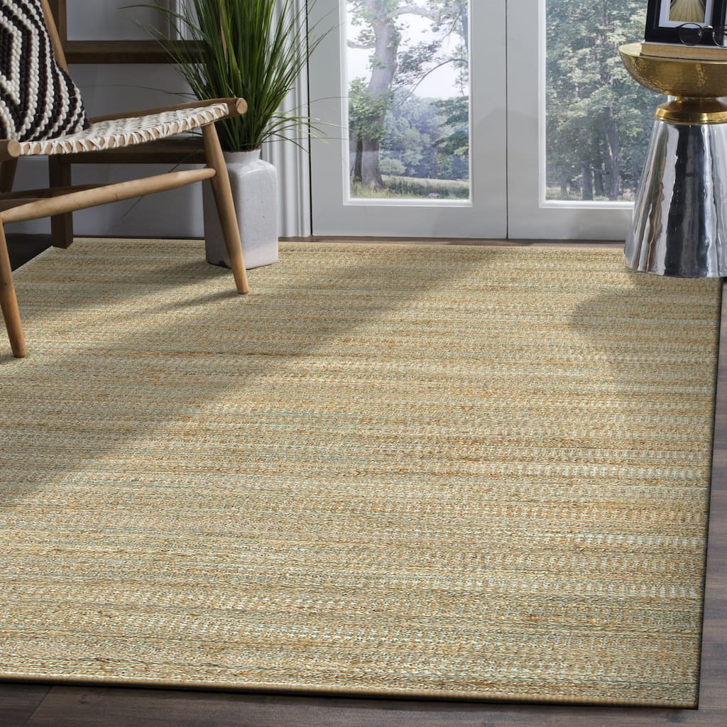 Sevita Organic Jute Interwoven Area Rug, Natural and Spa Blue - 2'0" x 3'0"