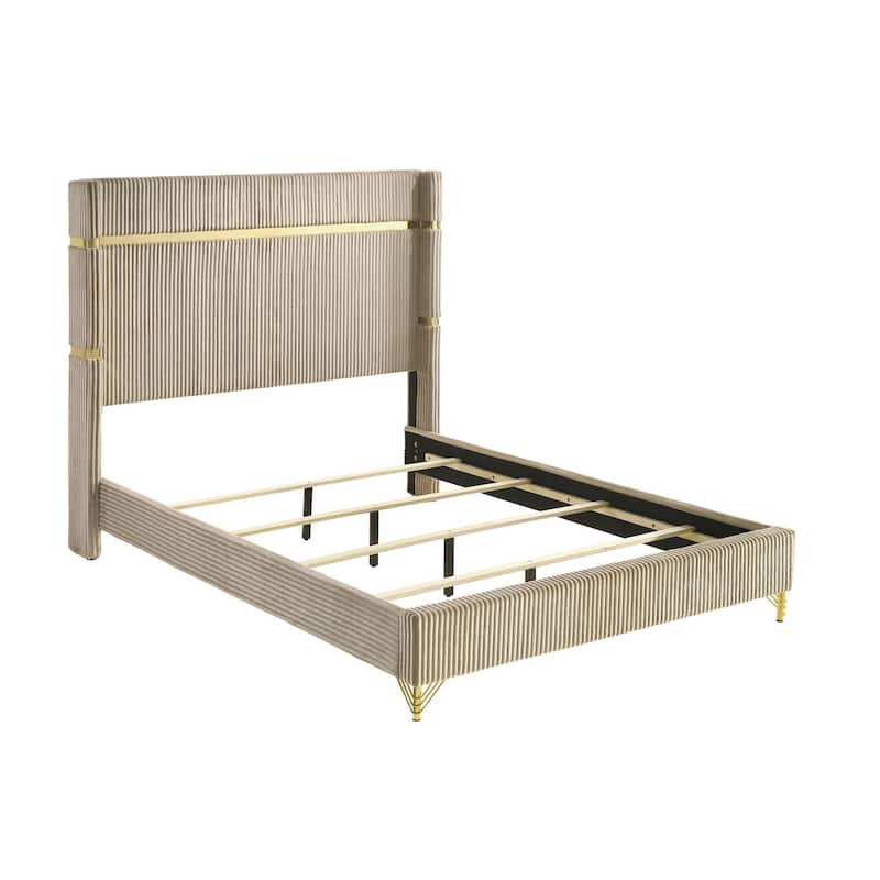 Chesney Beige Upholstered Panel Bed