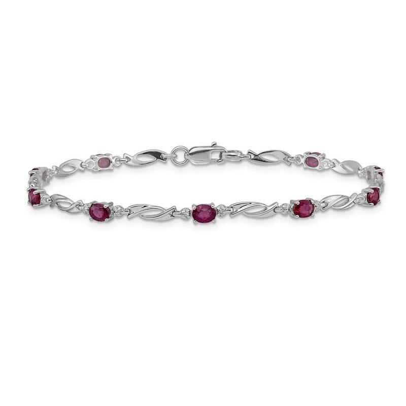 Curata 14k White Gold With Diamond and Composite Ruby Gemstone Bracelet