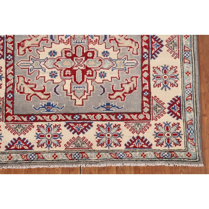 Traditional Kazak Oriental Rug Handmade Gray Geometric Wool Carpet - 3'10" x 6'3"