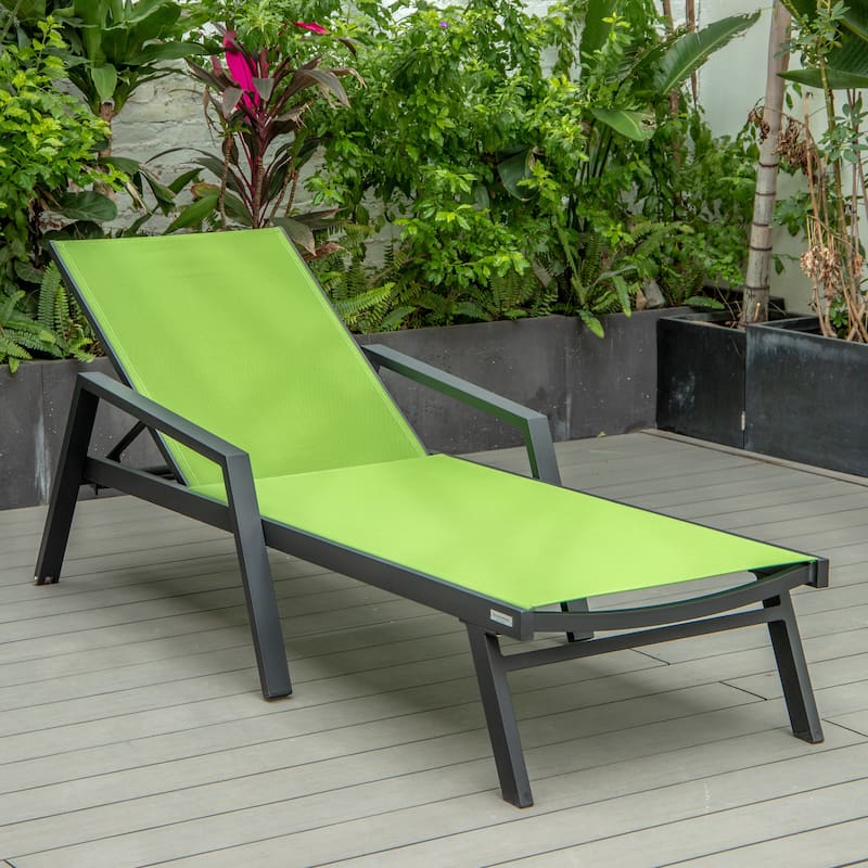 Marlin Outdoor Stackable Mesh Sun Chaise Lounge Chair with Arms and Adjustable Backrest for Pool, Beach, Patio, and Garden