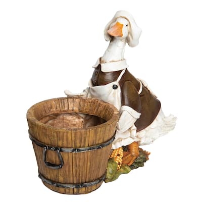 Transpac Resin 9.5 in. Multicolored Harvest Duck with Barrel Figurine - Brown, White
