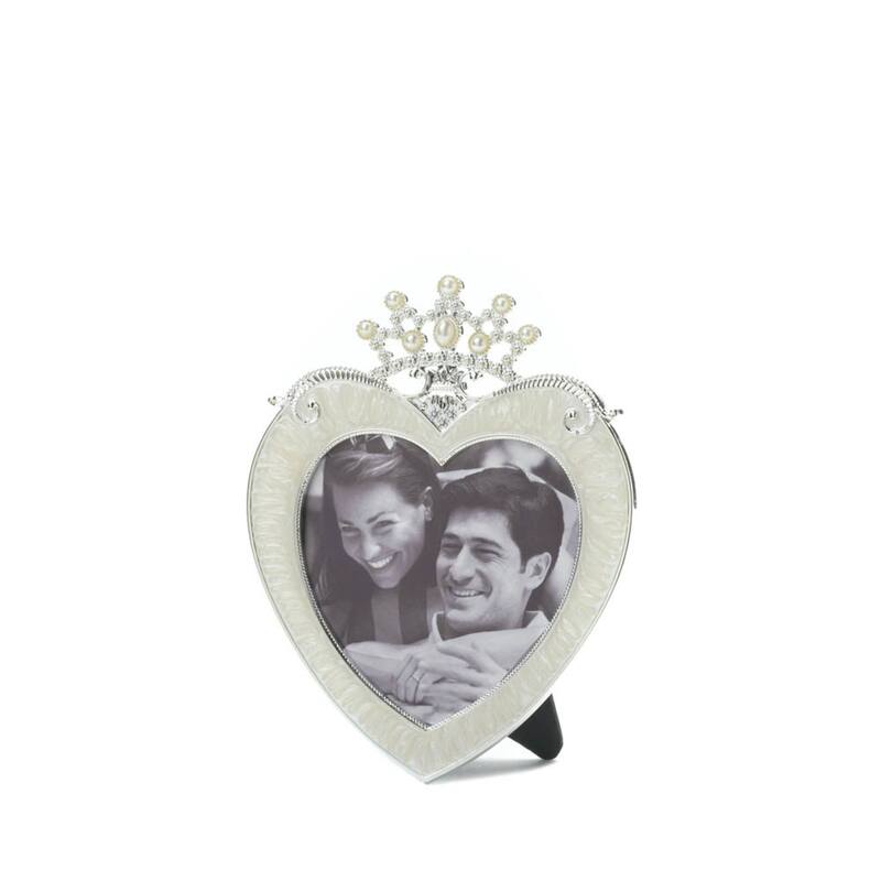 7" Silver and White Contemporary Crown Heart Photo Frame