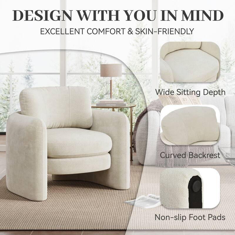 Accent Chairs, Living Room Chairs Upholstered Barrel Armchair for Living Room