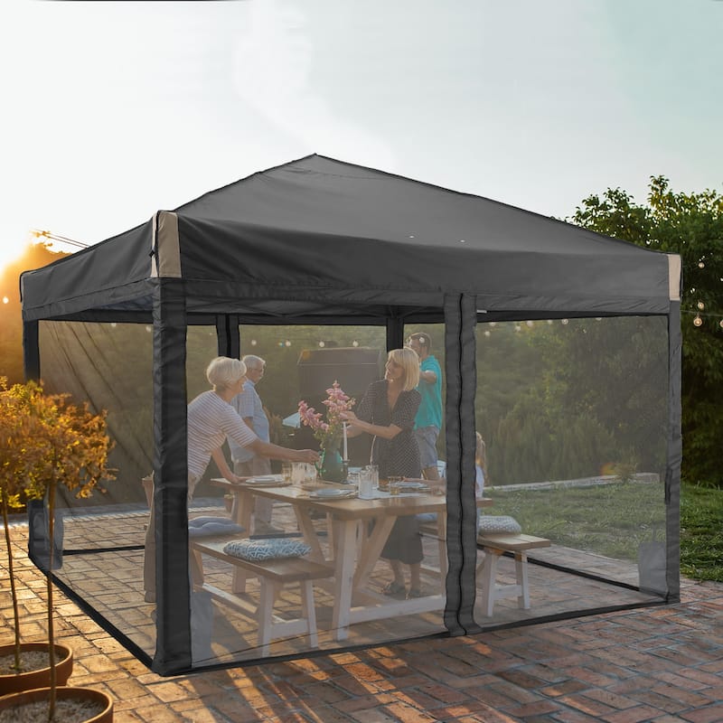 Aoodor 12'x12' Pop Up Canopy Tent with Removable Mesh Sidewalls, Portable Instant Shade Canopy with Roller Bag