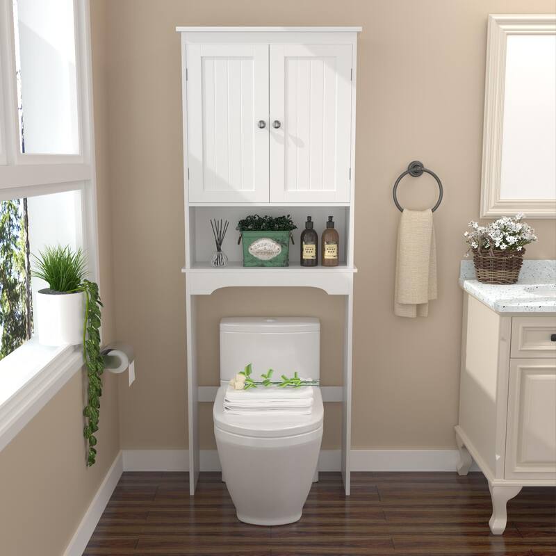 Anmytek White Over Toilet Storage Cabinet Bathroom Organizer with Shelves Space Saving Cabinet Organizer