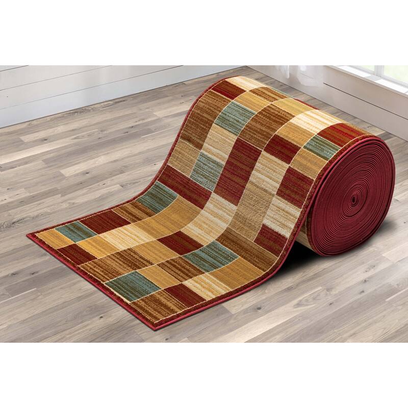 Custom Size Runner 27 Inches Wide Barclay Yaren Modern Geo Block Rug