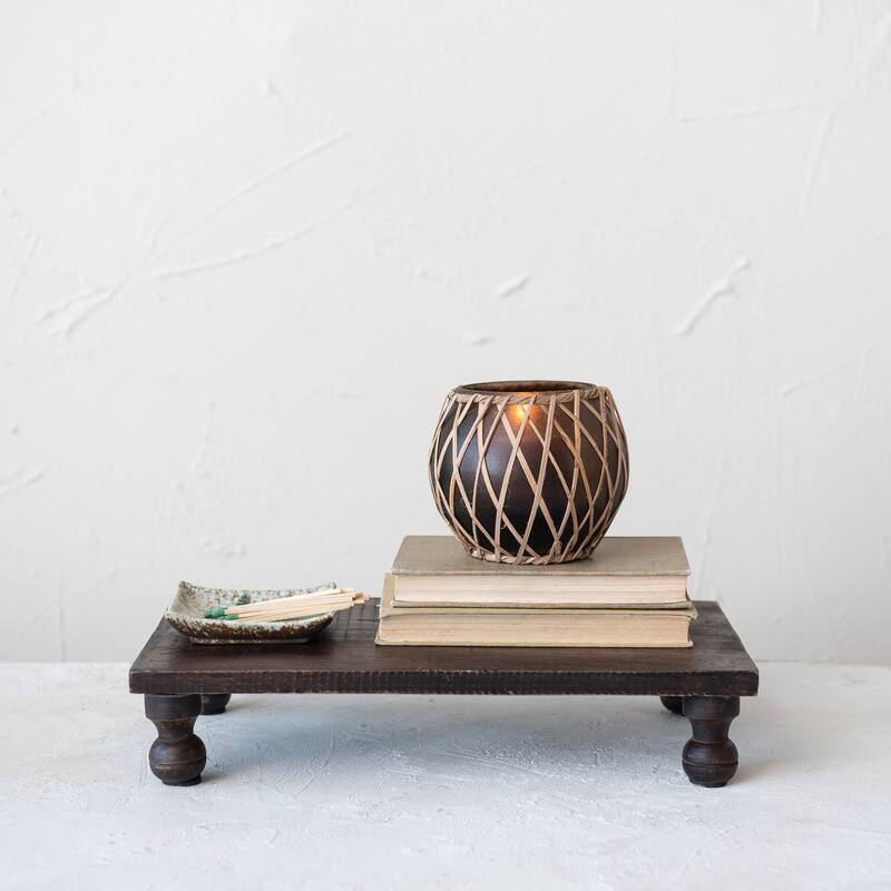 Glass Votive Holder with Woven Rattan Sleeve - 5.3"L x 5.3"W x 5.0"H