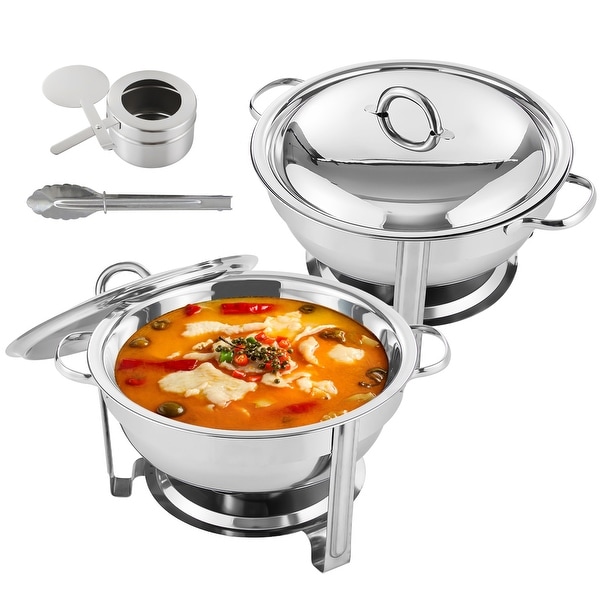 5 Qt Full Size Stainless Steel Chafing Dish Round Chafer Buffet Catering Warmer Set - Silver