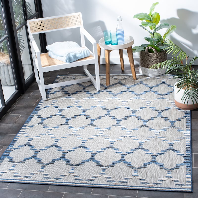 SAFAVIEH Cabana Kaleen Indoor/ Outdoor Waterproof Patio Trellis Rug - 9' x 12' - Grey/Blue