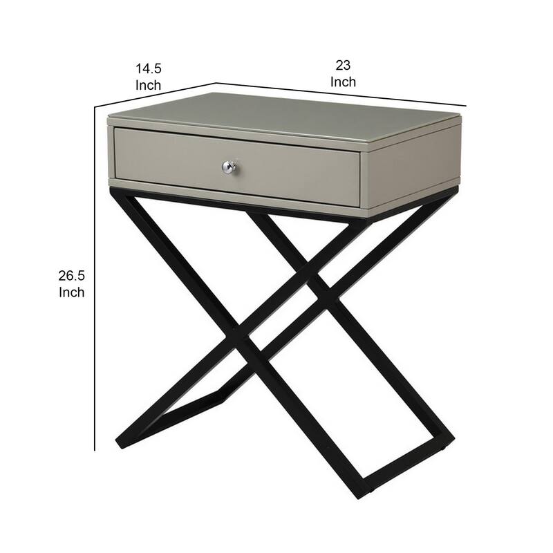Taupe 1 Drawer 14.5 in. W Nightstand with Sturdy Glass Top