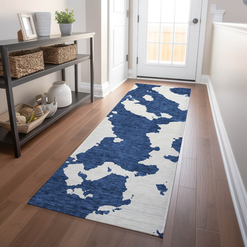 Machine Washable Indoor/ Outdoor Contemporary Abstract Chantille Rug