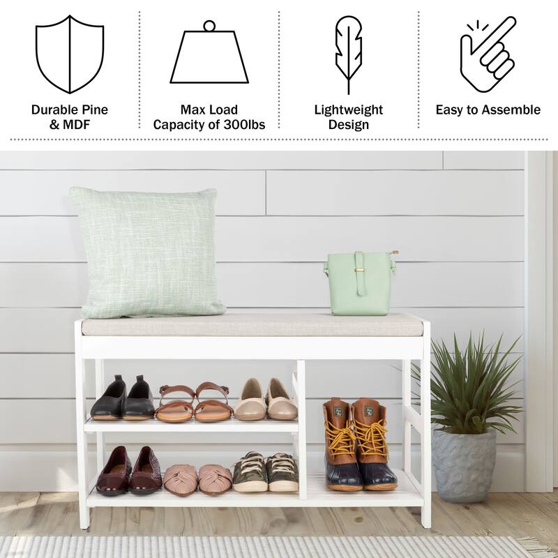 Lavish Home 3-Tier Shoe Bench with Cushioned Seat for Entryway