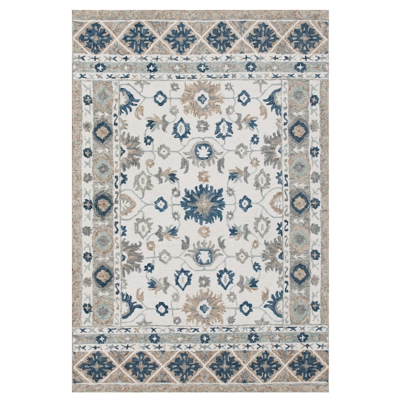 Sevita Traditional Floral Mosaic Bordered Area Rug