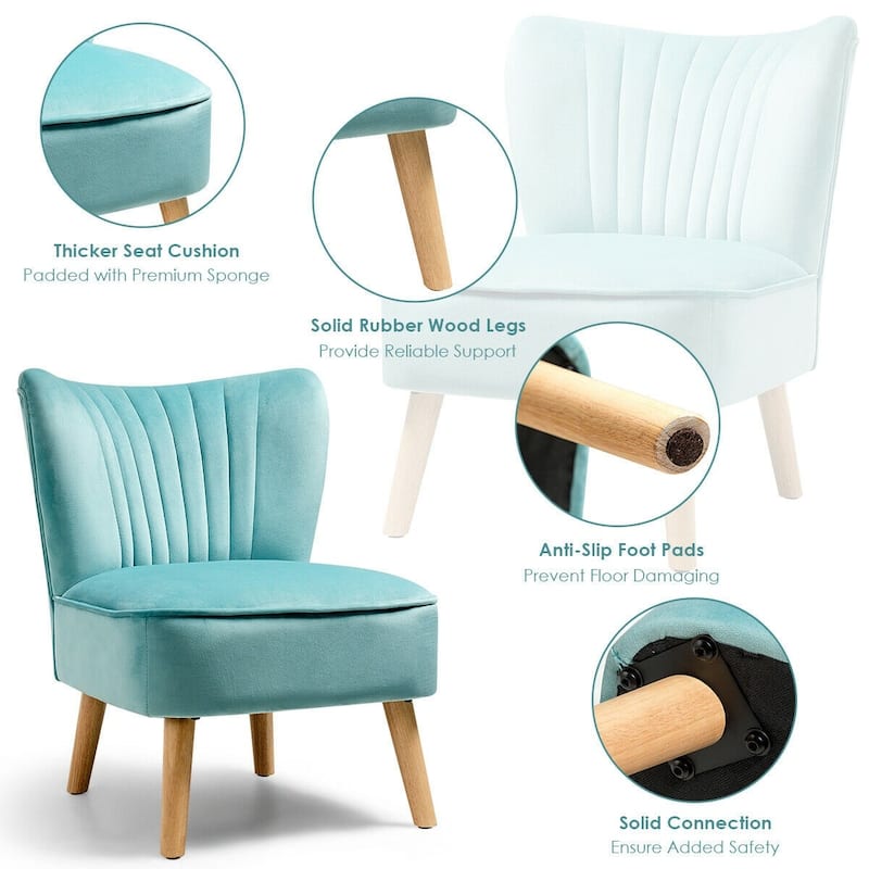Armless Accent Chair Modern Velvet Leisure Chair - 21.5" x 27" x 28.5" (L x W x H)