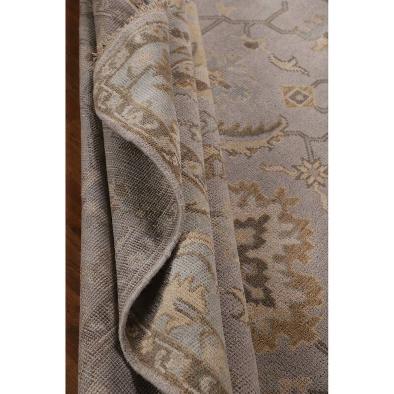 All-Over Gray Oushak Indian Area Rug Hand-Knotted Wool Carpet - 7'11"x 10'0"