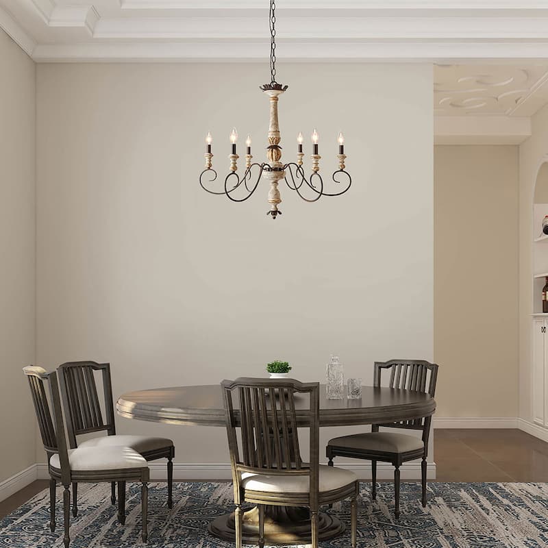Farmhouse 6-Light Wood Chandelier French Country Light for Dining Room