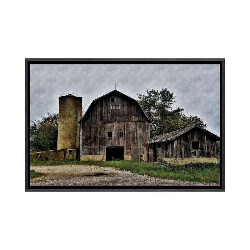 iCanvas "The Old Barn & Silo" by Denise Romita Framed - Ebony - 18x26