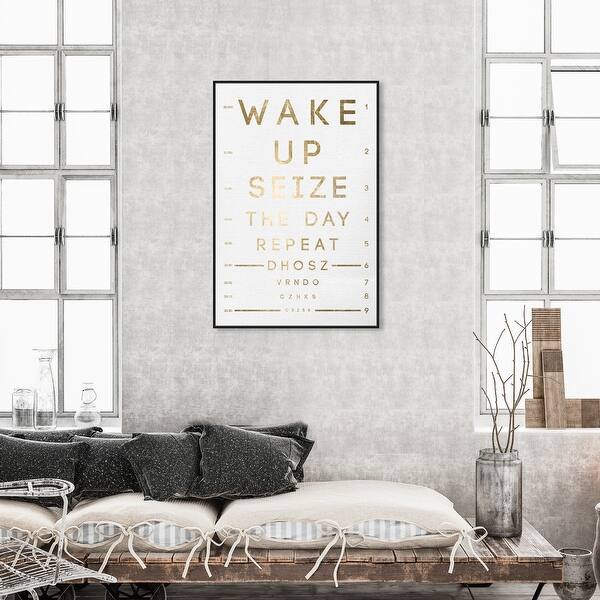 oliver gal white seize the day eye chart in gold typography and quotes wall art framed canvas print gold white overstock 32480673