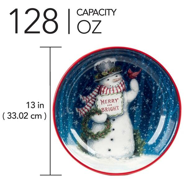 Certified International Snowman Greetings 128 oz. Serving/Pasta Bowl 13" x 3" - 13" Diameter x 3"