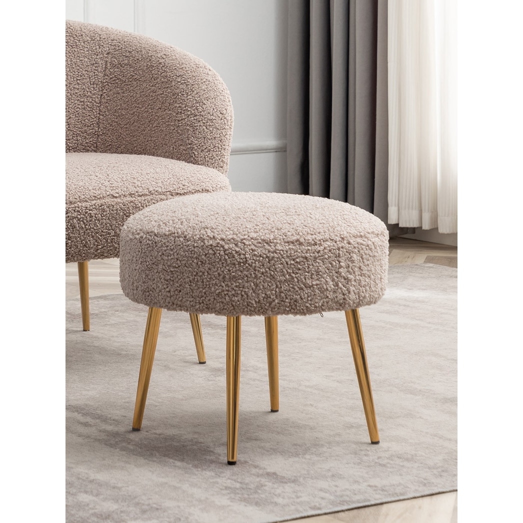 Porthos Home Yuki Teddy Fabric Ottoman Vanity Stool with Gold