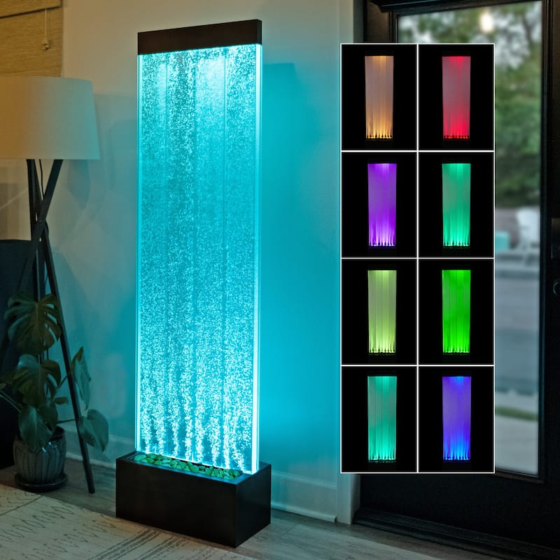 Alpine Corporation 72" Bubble Wall Fountain with Color Changing LED Lights and Remote - Black