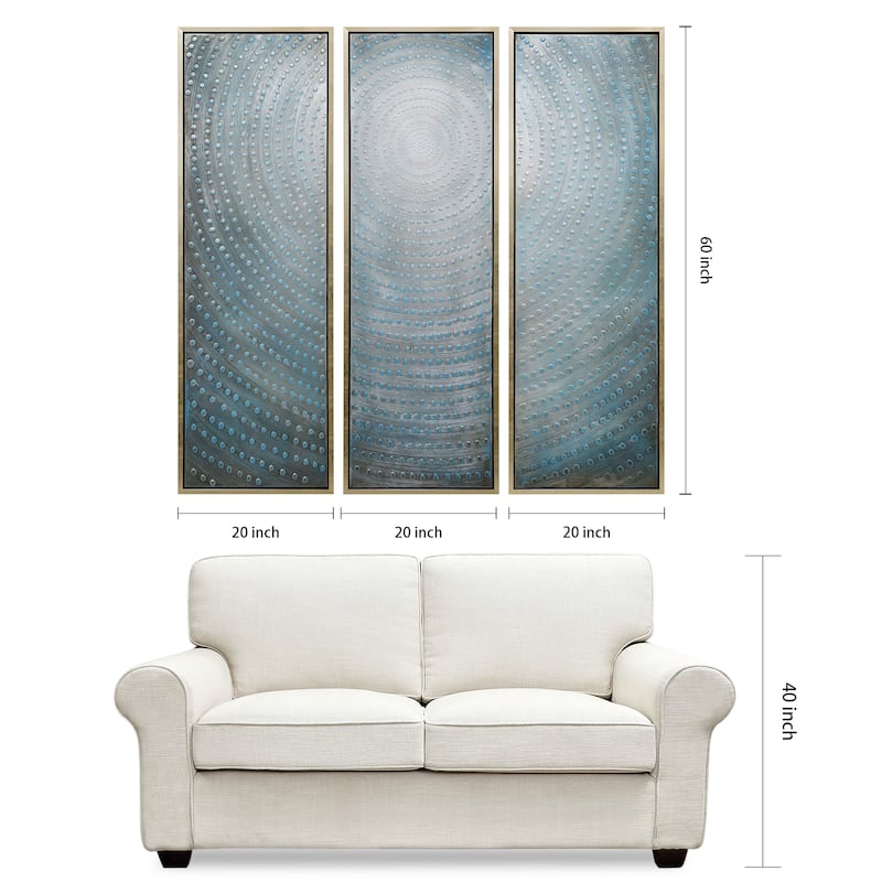 Concentric Textured Metallic Hand Painted Canvas Wall Art Set of 3