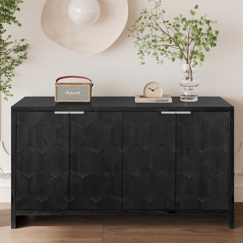 Accent Cabinet Farmhouse Style 4 Door Wooden Cabinet Sideboard Buffet Server Cabinet Storage Cabinet